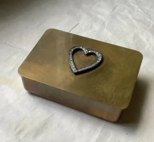 Park Sherman Trinket Box-Brass with Rhinestone Heart -Mid Century