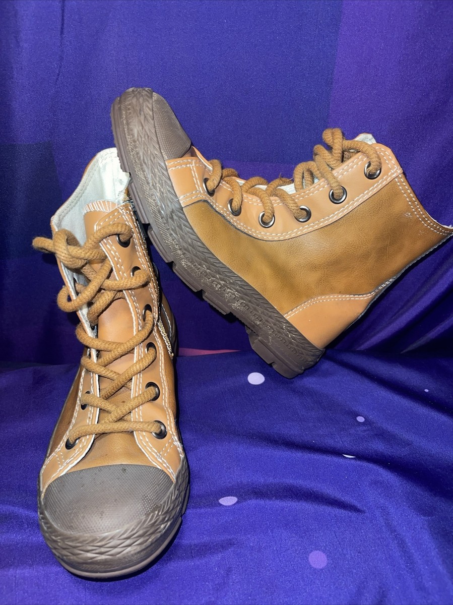 CONVERSE All Star Zipper Brown Leather Upper Boots Junior Shoe