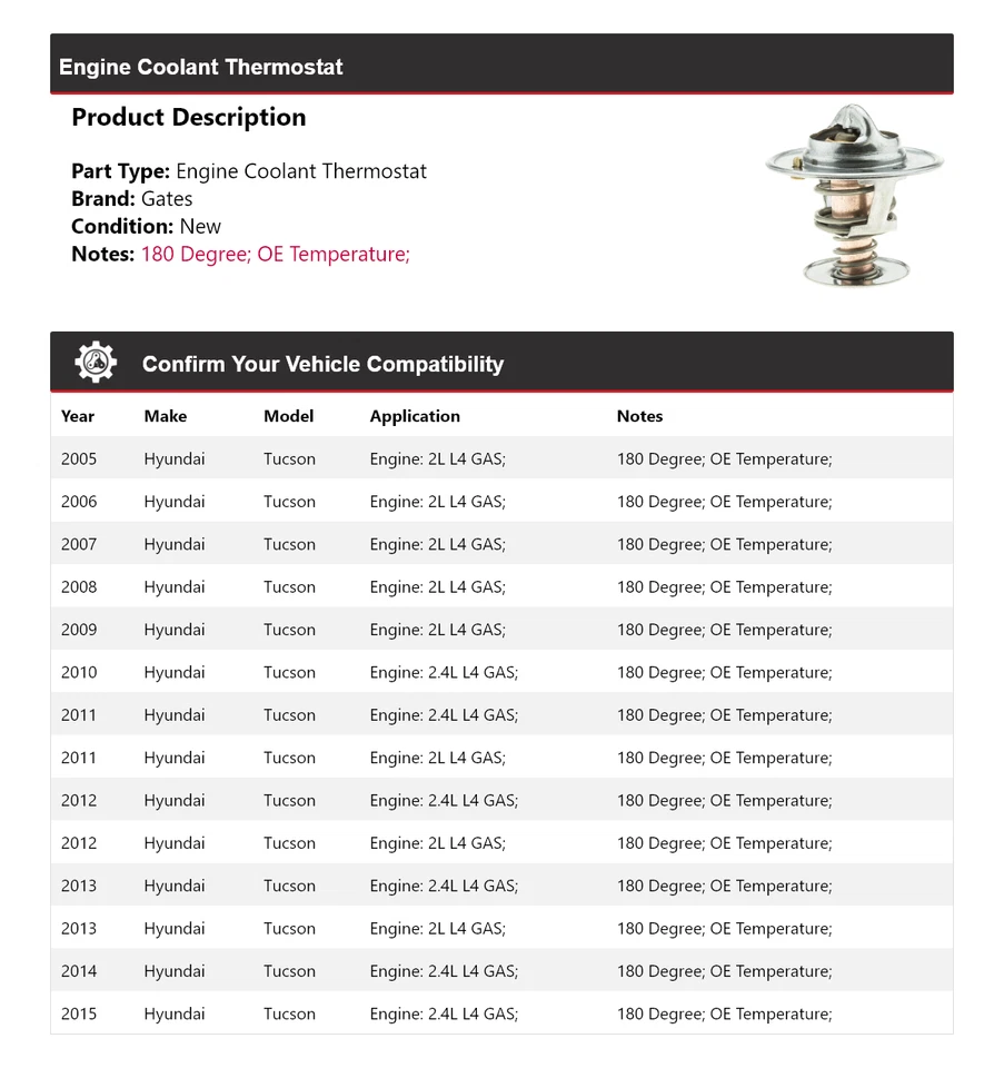 Puertas termostato refrigerante motor Hyundai Tucson 2005-2015 2006 2007 2008 2009 Foto 2 de 4