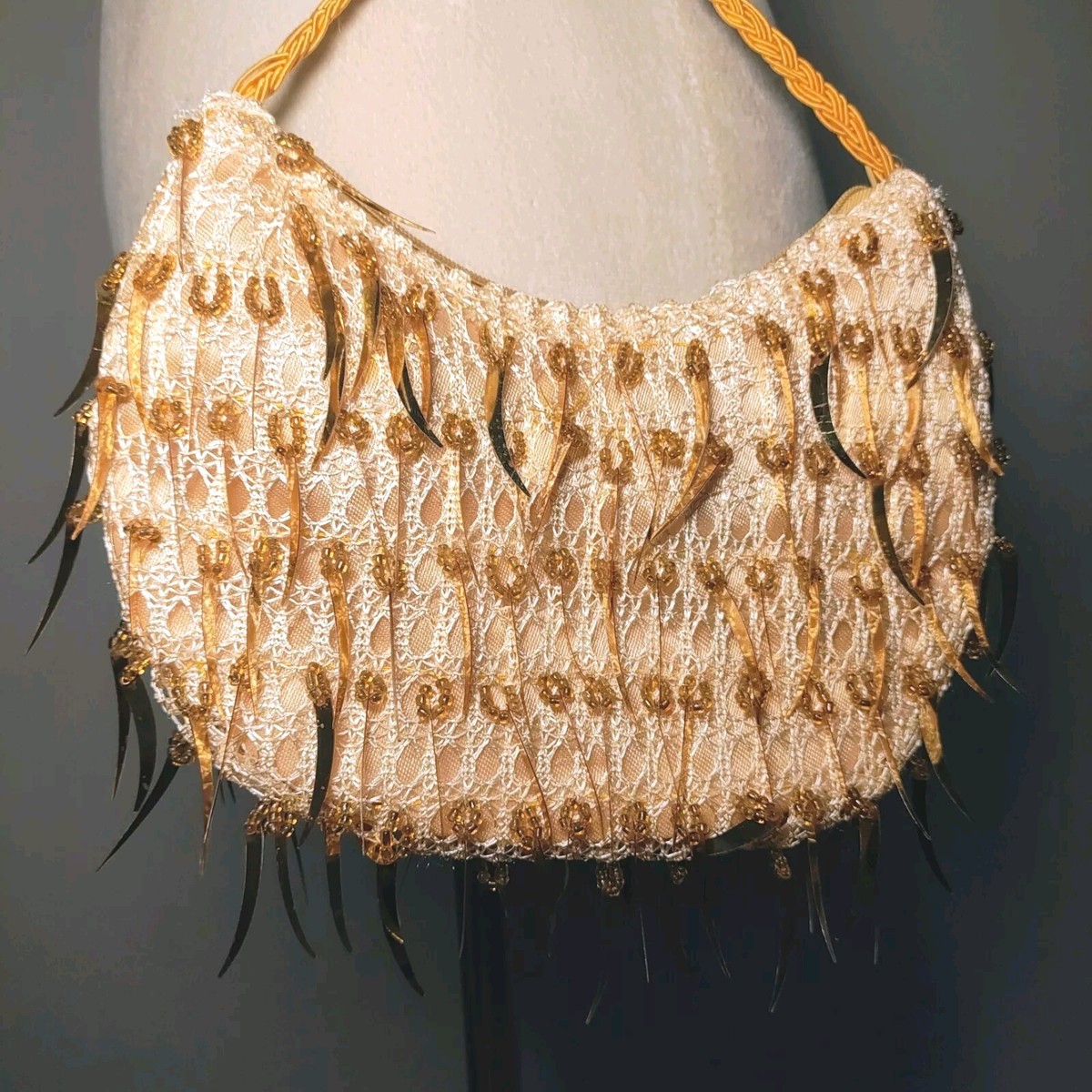 バッグ 00s vintage archive hand bag y2k gold Vintage Y2K Dangling Sequin Beaded Crossbody Bag Mini Purse