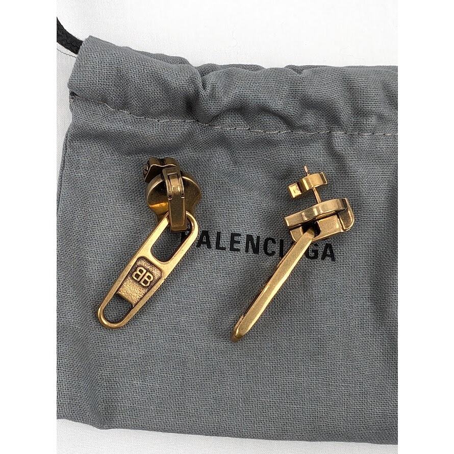 Balenciaga Women's Zip Earrings in Brass - Antique Gold BNWB One