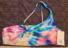 One-Shoulder Bikini Swim Top Blue Multicolor Juniors Size L New With Tags