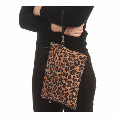 TIGERSTARS LEOPARD PRINT QUILTED PUFFER CLUTCH CROSSBODY BAG