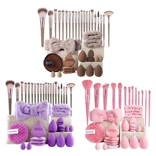 20-40PCS Makeup Brushes and Sponges Set with Beauty Egg and Brown Makeup Pu M3Y3 - Picture 4 of 25