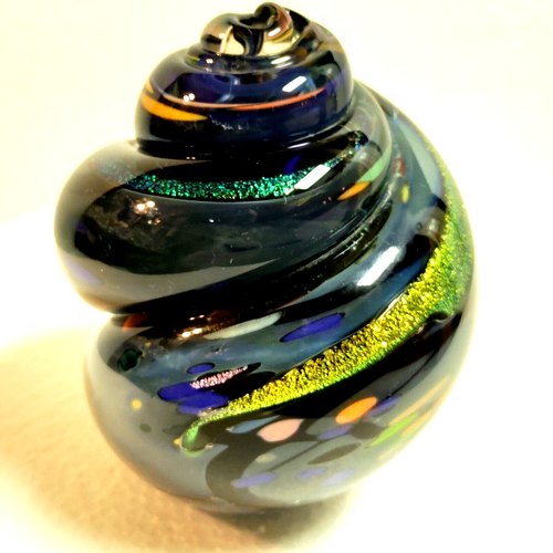 Murano Art Glass Seashell Glitter Spiral Swirl Paperweight Twist Table Sculpture - Picture 2 of 10