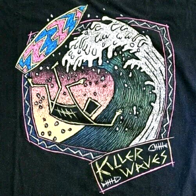 Vintage 80s 90s Sun Sportswear Killer Waves Surf T-Shirt Single