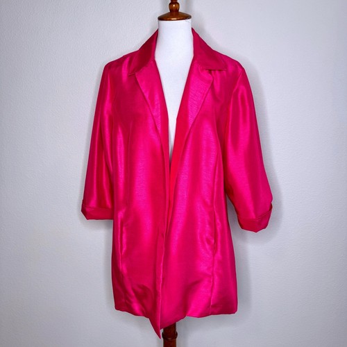 CHICOS Open Front Jacket XL Petite (3P) Magenta Pink Lined Wedding Guest Party