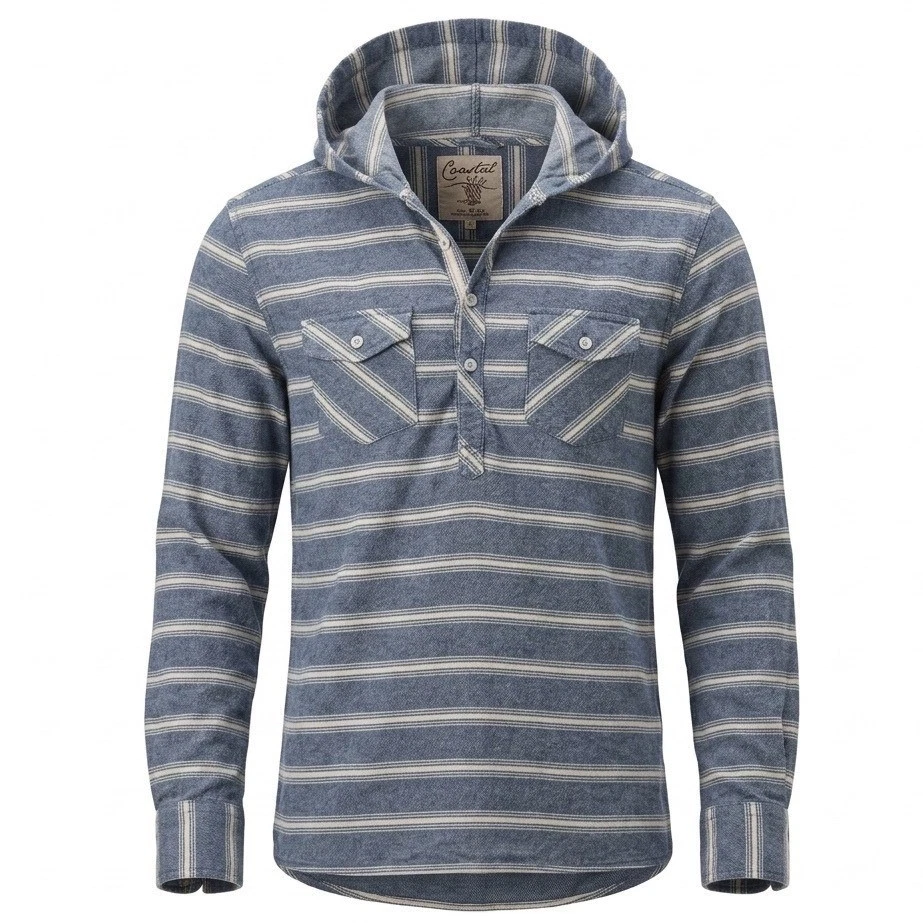 Coastal Huntington Beach Mens Medium Blue Striped Lightweight Hoodie Grunge