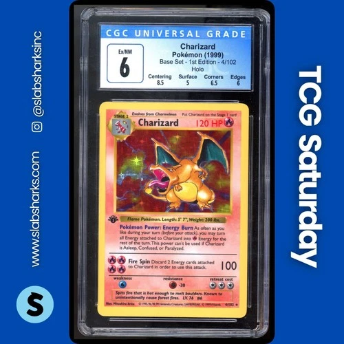 1999 POKEMON BASE SET 1ST EDITION SHADOWLESS #4/102 CHARIZARD HOLO RARE CGC 6