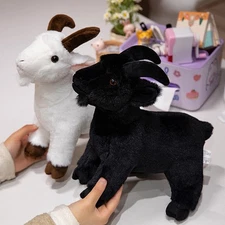 1x 11.8'' Fluffy Goat Plush Toy Simulation Black Goat Plush Animal Toy Doll Gift