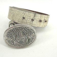 VINTAGE 1970 AVON Horse Saddle Oval Western Style Belt Buckle white Leather Belt