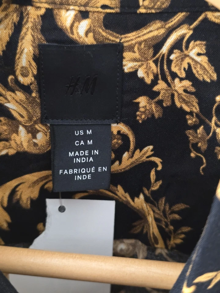 Baroque Classic Floral Gold Black Italian Design Silk Style Shirt Medium 40 -New - Image 4 of 4