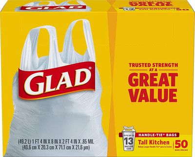 13 Gal. Tall Kitchen Handle-Tie Bags 50 Ct (Pack of 4)