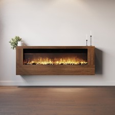 Image of Wall-Mounted Electric Fire with Walnut Surround - 60 Inch - AmberGlo AGL095