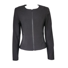 Calvin Klein Blazer Jacket Womens Size 8 Solid All Black Zip Front Invisible Fit