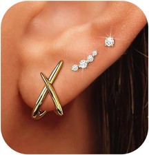 Gold Stud Earrings for Women Trendy, 14k Gold Studs Earring Set Hypoallergenic M