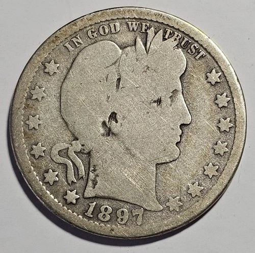 1897-P Barber Quarter 25c Coin ~ 90% Silver (A174)