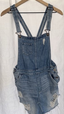 Hollister Women s Distressed Denim Overall Skirt Dress Medium Blue Size Medium