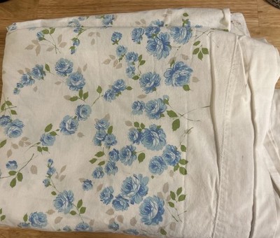 Vtg Pepperell Shabby Chic floral Blue Cabbage Rose Fine Muslim Cotton Full Sheet