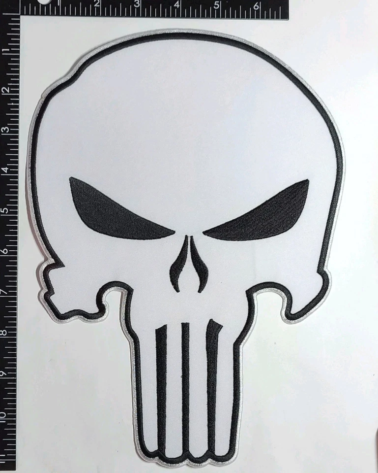 Punisher Skull Patch 11" White BlacknPatch Iron On Sew High Quality New Patch - Image 2 of 2