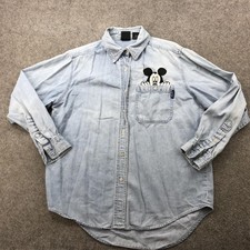 VINTAGE Disney Mickey Mouse Shirt Womens Small Blue Denim Embroidered Pocket 90s