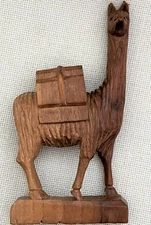 Vintage Very Nice Hand Carved Wood Figurine LAMA, 6½ Inches Tall.