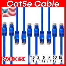 5 PACK Cat5e Cable Blue Cat 5 Patch Cord Ethernet RJ45 Connectors LAN Wire