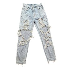American Eagle Outfitters Mom Jeans Womens 0 Light Wash Distressed Ripped Denim