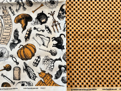 Patrick Lose Halloween Cotton Fabric Fat Quarter Scrap Lot Bat Owl Cat Checked