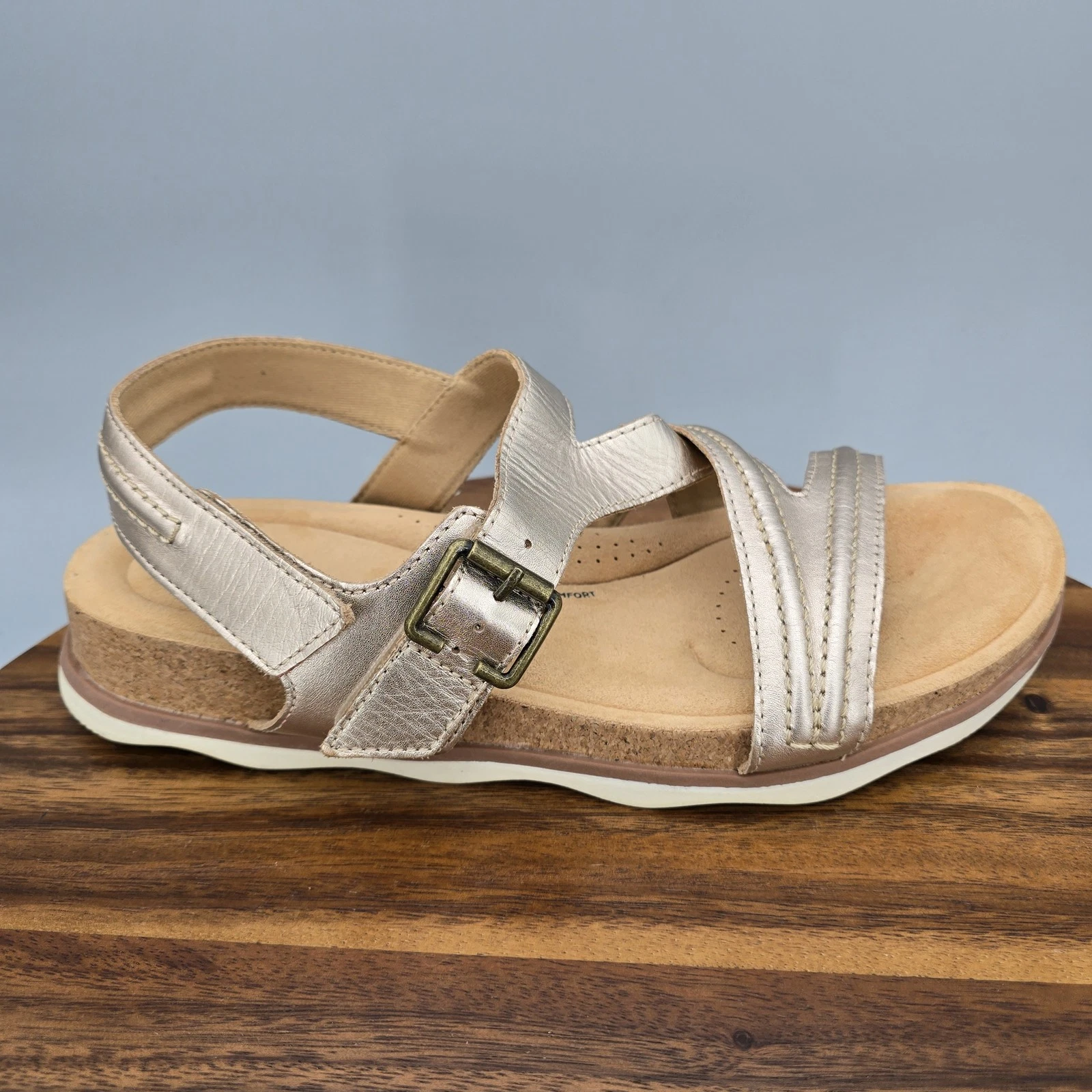 Clarks Collection Scarpe Donna 11 Oro Pelle Metallizzata Sandali Comodi Cinturino