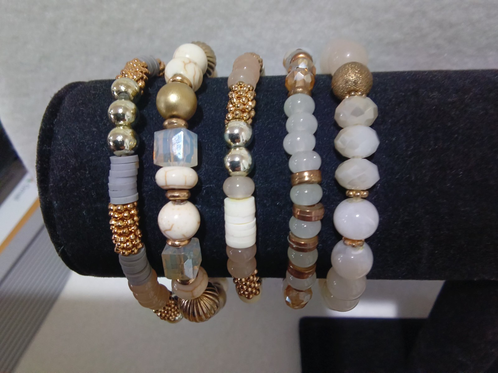 5 Beaded Stackable Stretch Bracelets - Neutral To… - image 1