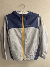 Columbia Rain Jacket Boys Blue Hooded Lightweight Windbreaker Size S
