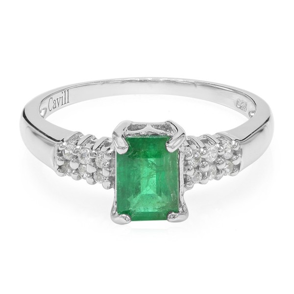 Cavill Damenring Smaragd 0,9Ct Sterling Silber Platinfarben Echtschmuck--image