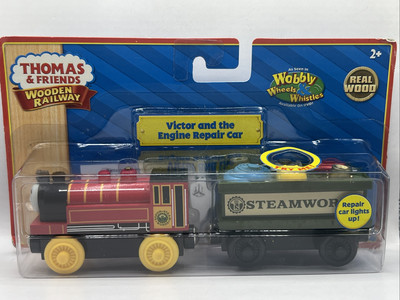 Thomas & Friends Wooden Train VICTOR & STEAMWORKS ENGINE REPAIR Light Up NEW