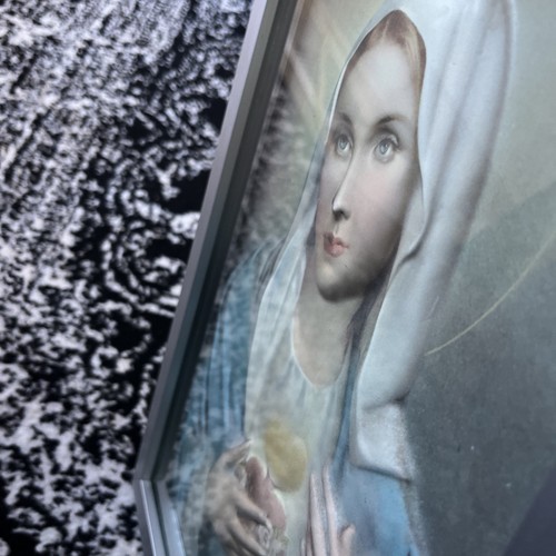 Heart of Mary Embossed Print with 9 1/4" x 13 1/4" Silver Shadow Box Frame Italy - Picture 9 of 16