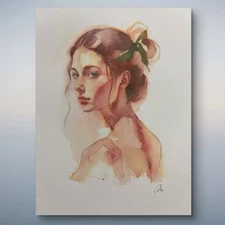 Original 8x10 Female Woman   Portrait  Watercolor Painting Sketch