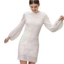 BHLDN Goldie Dress Mini White Sequin Long Sleeve Wedding Size 0 Bridal Reception