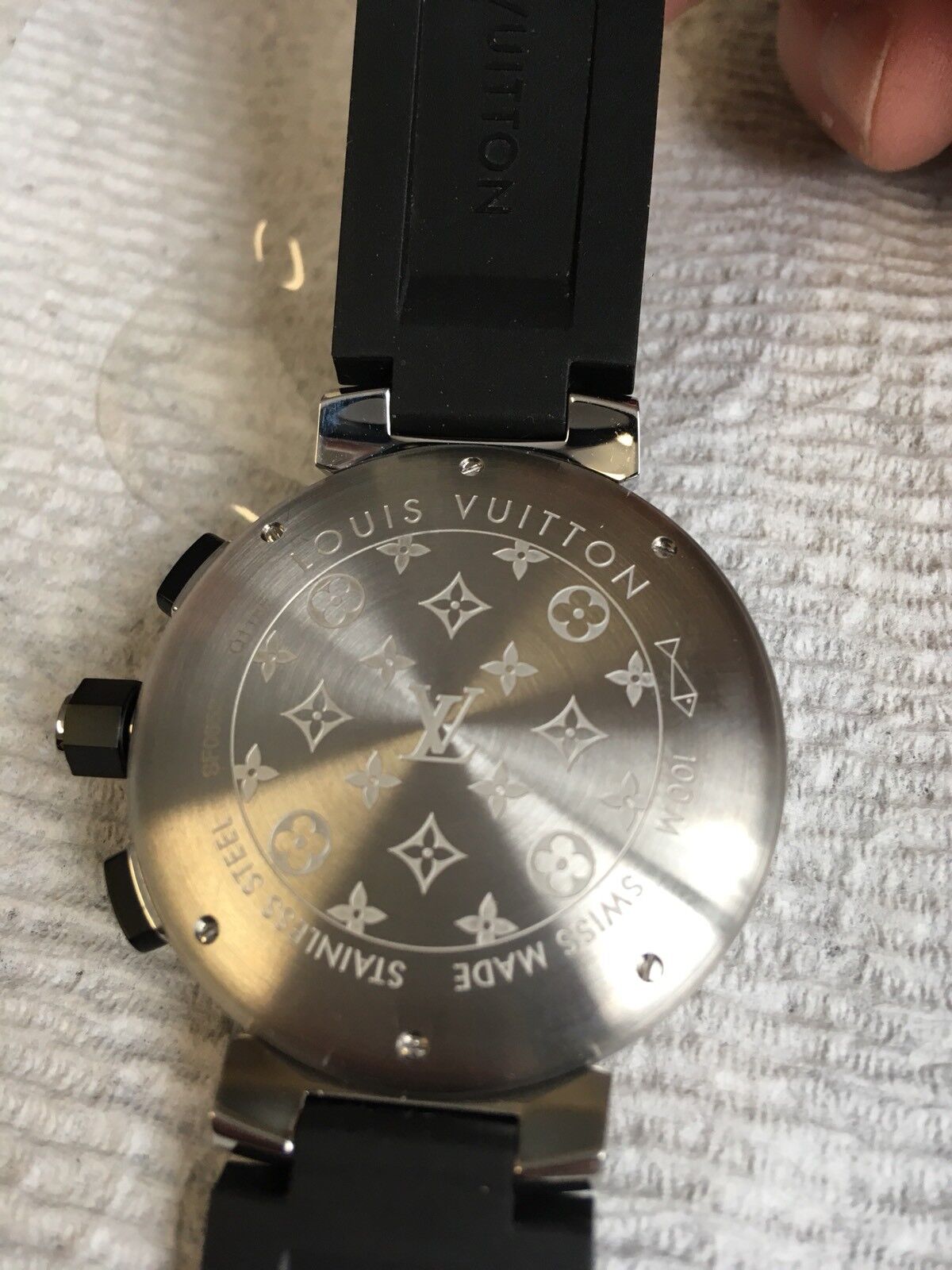 Louis Vuitton Mens Tambour In Black watch Q118f1 New Mint