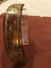 ART DECO FAUX TORTOISE 18K INLAY RHINESTONE BARRETTE CLIP HAIR ORNAMENT 1920’s