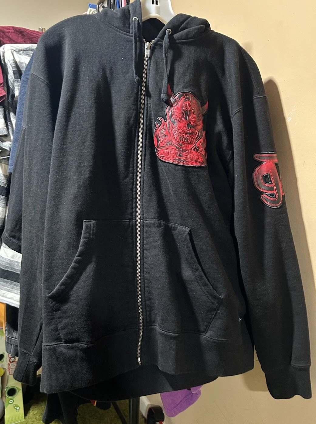 SUPREME DEMON ZIP UP SWEAT À CAPUCHE homme taille moyenne rouge/noir AUTHENTIQUE