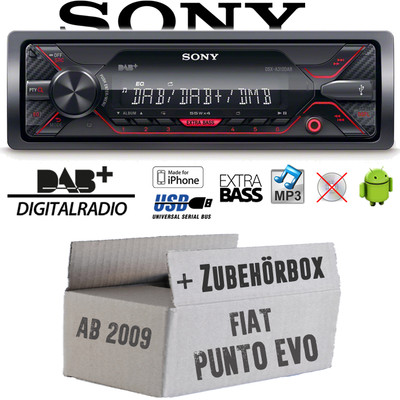 Autoradio Sony | DAB | DAB+ | MP3/USB KFZ PKW Einbauset für Fiat Punto EVO/199