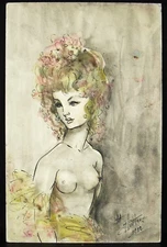 Yves Castle (?) Bust Of Young Naked Woman Young Nude Art Woman Bust Drawing Draw