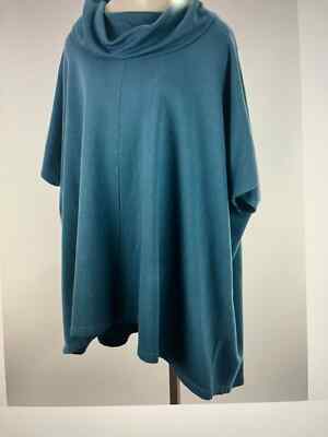 BRYN WALKER Womens Joust Blue Cowl Neck Bamboo Cotton Poncho MEDIUM
