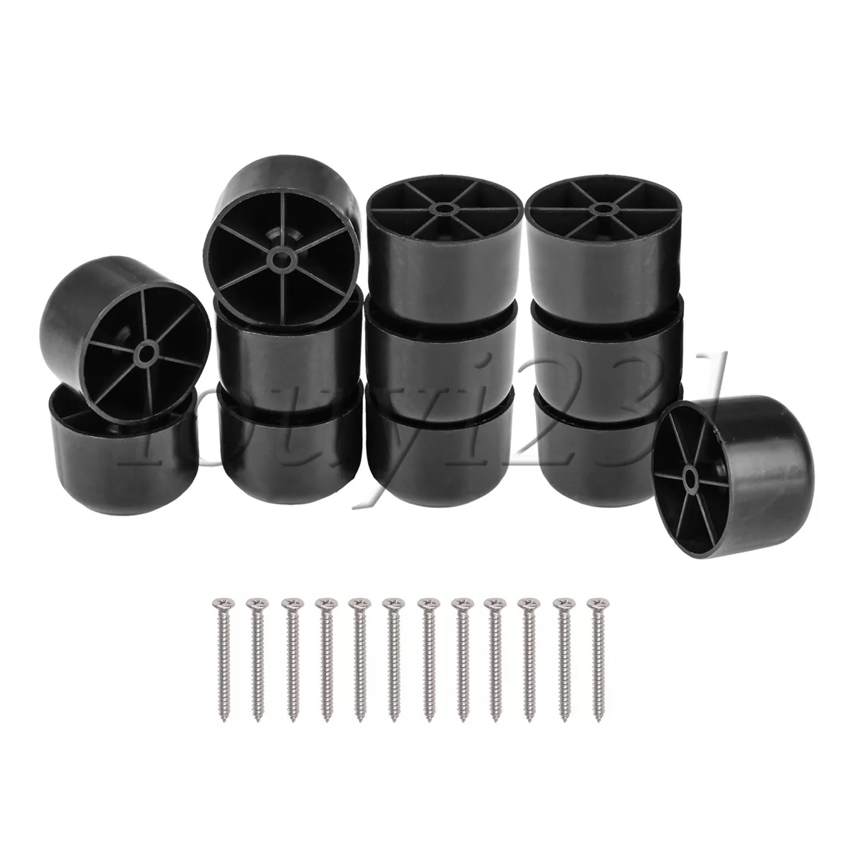 Plastic Round Furniture Legs DIY Sofa Couch Chair Feet 50x35mm Set of 12 Black
