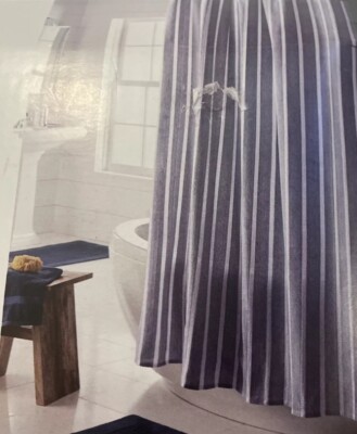 New Threshold Shower Curtain 100% Cotton Blue Woven Stripes 72x72 Farmhouse Chic