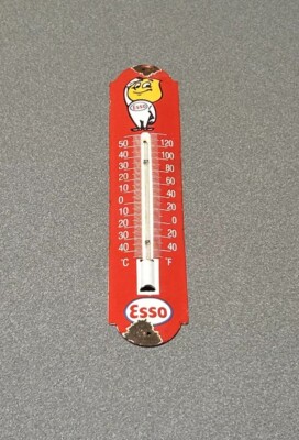 VINTAGE 12  ESSO SALUTE BOY PORCELAIN THERMOMETER SIGN CAR GAS OIL TRUCK