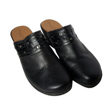 Black Leather Studded Mules Women s 9 Slip Resistant Driving Clogs Almond Toe