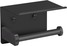 Toilet Paper Holder with Shelf Rustproof Matte Black Wall Mount Self Adhesive