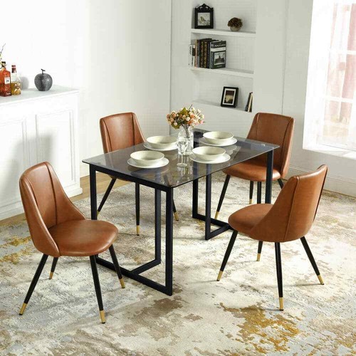Slip 55 in. Smoke Gray Glass Top Dining Table with Black Sled Base Seats 6