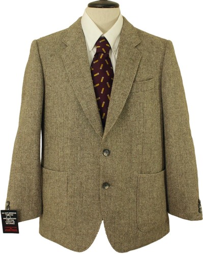 HARRIS TWEED MENS 42" SHORT GREEN/BROWN MIX HERRINGBONE TWEED BLAZER